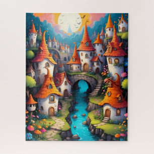 Puzzle Village de conte de fées magique avec ruisseau au