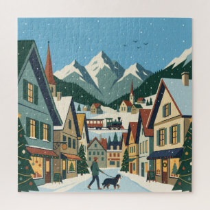 Puzzle Village de montagne des Alpes Noël