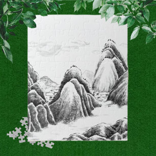 Puzzle Village de montagne - encre
