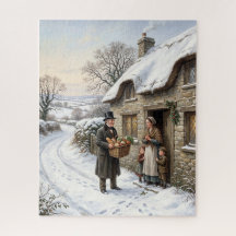 Village de Noël enneigé victorien vintage