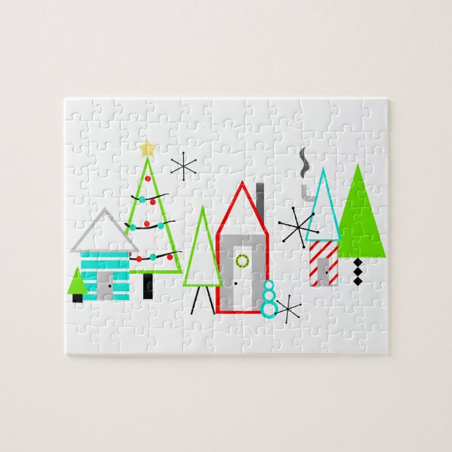 Puzzle village de Noël moderne du milieu du siècle (Horizontal)