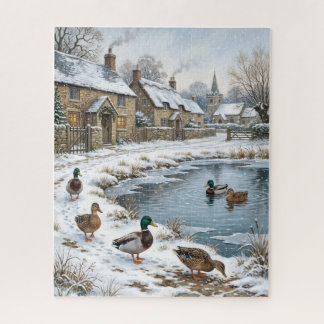 Puzzle Village de Noël victorien Étang d'hiver & Colverts