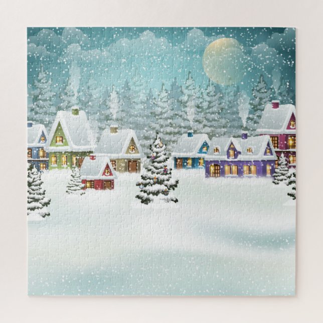 Puzzle Village d'hiver : paysage enneigé (Vertical)