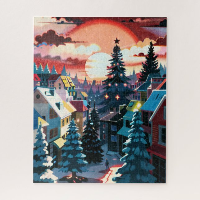 Puzzle Village du coucher du soleil (Vertical)