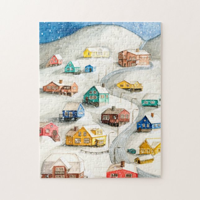 Puzzle Village hivernal enneigé Art (Vertical)