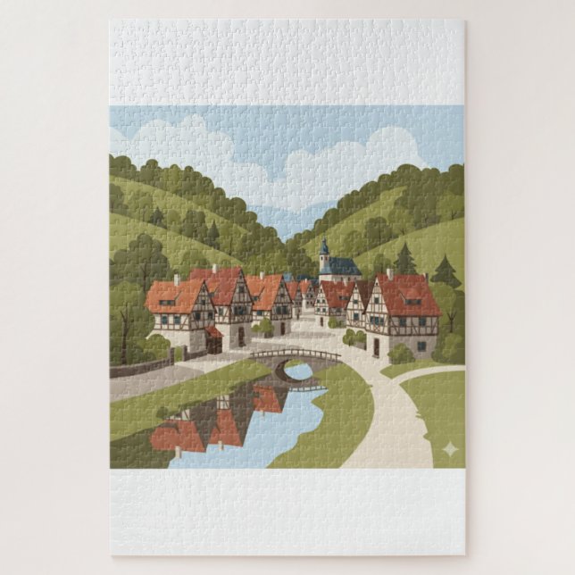 Puzzle Village paisible au bord de la rivière (Vertical)