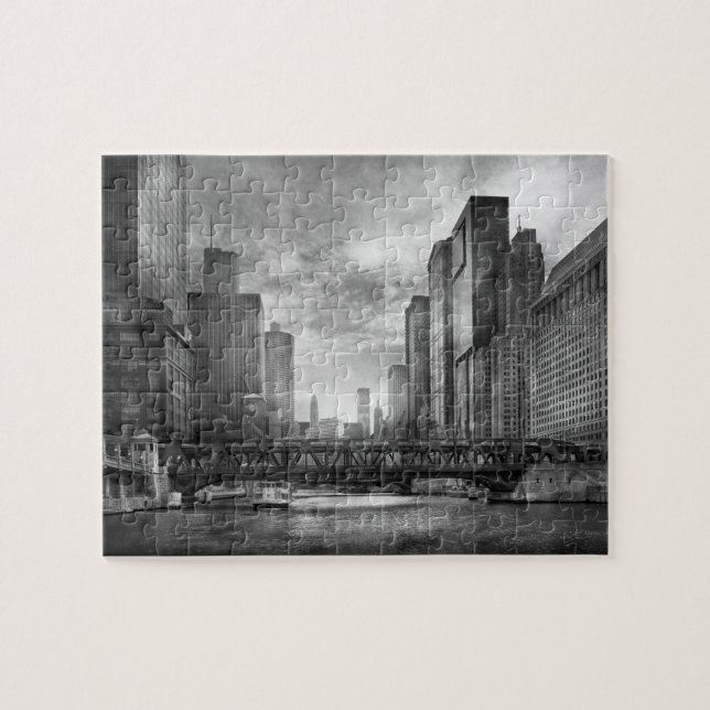 Puzzle Ville - Chicago, IL - regardant vers futur BW (Horizontal)