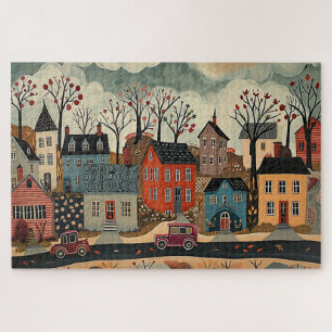 Puzzle Ville de campagne en automne - Aquarelle