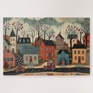 Puzzle Ville de campagne en automne - Aquarelle