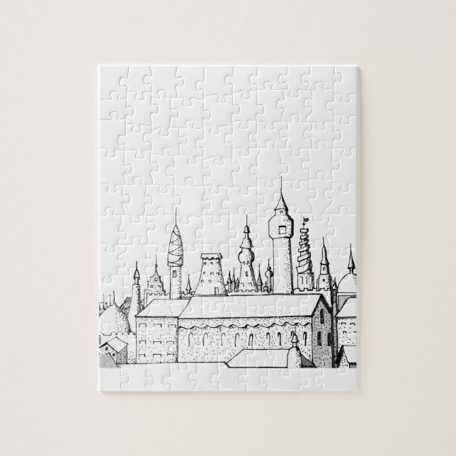Puzzle ville fabuleuse . artwork . noir et blanc (Vertical)