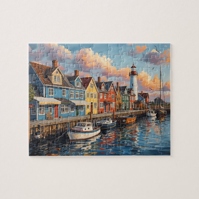 Puzzle Ville phare du port coloré (Horizontal)