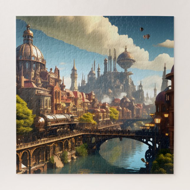 Puzzle Ville Steampunk au bord de l'eau (Vertical)