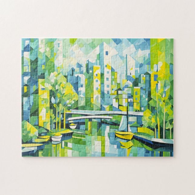 Puzzle Ville verte cubiste avec pont (Horizontal)