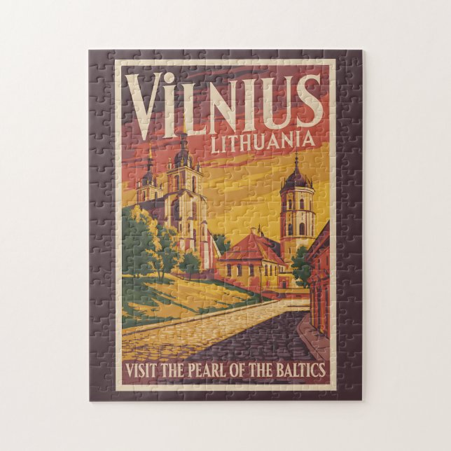 Puzzle Vilnius Lithuania Illustration Travel Art Vintage (Vertical)