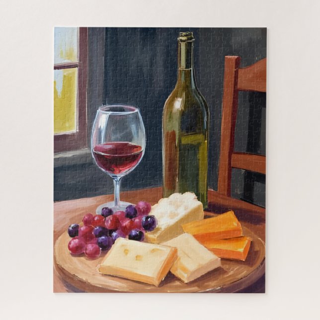 Puzzle Vin & Fromage | Peinture à l'huile (Vertical)