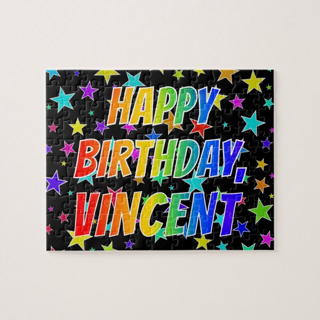 Puzzle "VINCENT" Prénom, Amusant "HEUREUX ANNIVERSAIRE" (Horizontal)