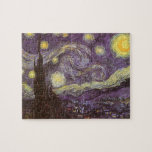 Puzzle Vincent van Gogh - La Nuit étoilée<br><div class="desc">La Nuit étoilée (1889) de Vincent van Gogh est une peinture de paysage de nature de style post-impressionniste ancien. Une vue d'une ville dans une vallée la nuit avec des nuages tourbillonnants, des étoiles brillantes et un beau croissant de lune jaune doré. Elle a été peinte de jour de mémoire...</div>