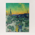 Puzzle Vincent van Gogh - Paysage Lune avec couple<br><div class="desc">Paysage de la Lune / Couple Walking parmi les oliviers dans un paysage montagneux avec Crescent Moon - Vincent van Gogh,  Huile sur toile,  1890</div>