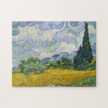 Puzzle Vincent Van Gogh Wheat Field with Cypresses<br><div class="desc">Beautiful vintage artwork from 1889 by the famous painter Vincent Van Gogh,  one of my favorite artists from the impressionist period. This impressionism landscape art features tall green cypresses set against pretty swirling clouds above a wheat field.</div>
