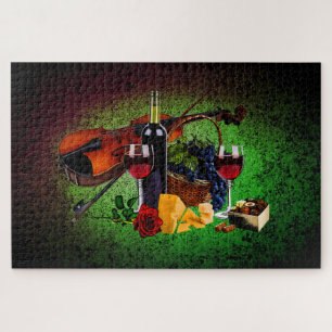 Puzzle Vins, bouteille, raisin, fromage, Violon