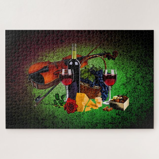 Puzzle Vins, bouteille, raisin, fromage, Violon (Horizontal)