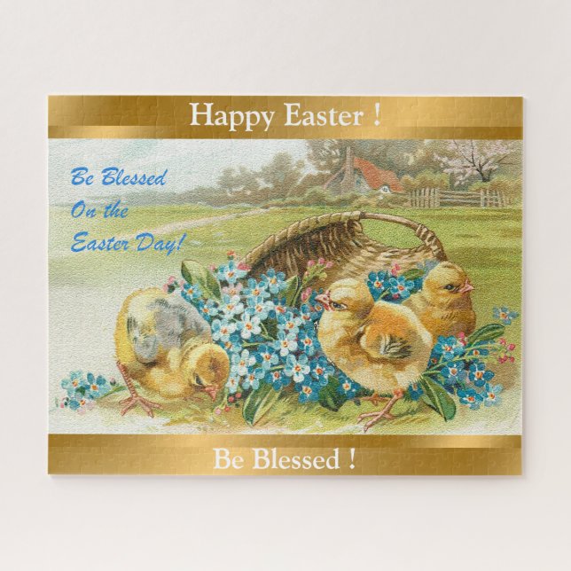 Puzzle Vintage 3 poulets Vacances de Pâques (Horizontal)