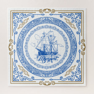 Puzzle Vintage antique paquebot royal bleu frontière déco