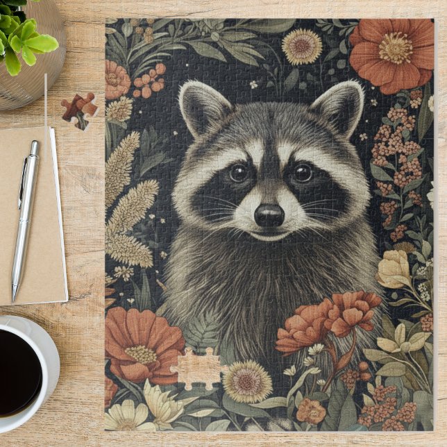 Puzzle Vintage Art Nouveau Raccoon Floral Art (Créateur téléchargé)