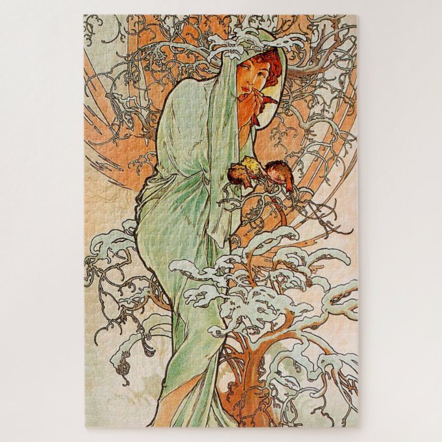 Puzzle Vintage Art Poster Winter by Alphonse Mucha (Vertical)
