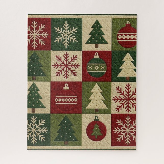 Puzzle Vintage, aspect patchwork matelassé Noël rustique (Vertical)