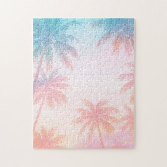 Puzzle Vintage Beach Sunset Palm Trees Pastel             (Vertical)