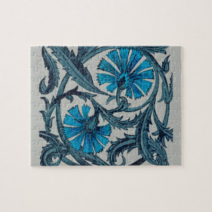Puzzle vintage bleu antique fleurs artisanat rustique
