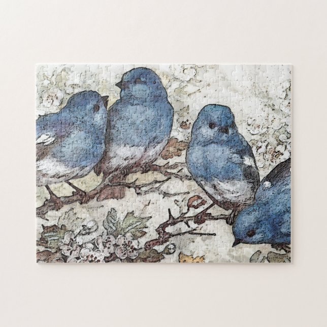 Puzzle Vintage bluebird illustration oiseaux mignons natu (Horizontal)