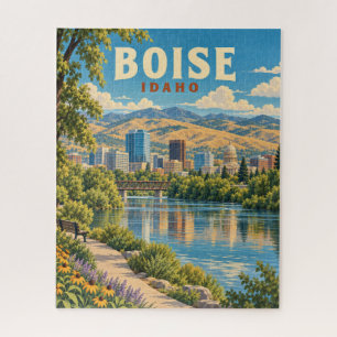 Puzzle Vintage Boise Idaho Skyline au bord de la rivière