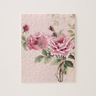 Puzzle Vintage Chic Pink Roses, Branches & Vines
