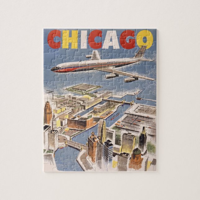 Puzzle Vintage Chicago USA Air Travel Publicité (Vertical)