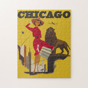 Puzzle Vintage Chicago USA Air Travel Publicité