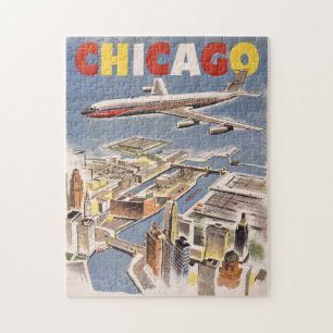 Puzzle Vintage Chicago USA Air Travel Publicité