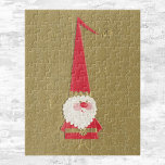 Puzzle Vintage Christmas, Cute Santa Claus Gnome on Gold<br><div class="desc">Vintage illustration Christmas holiday image featuring an antique Victorian Santa Claus wearing a very tall red Santa hat on a golden background. This Santa Claus looks like a Scandinavian nisse,  an elf or a gnome.</div>