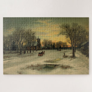 Puzzle Vintage Christmas Eve Sunset Paysage hivernal