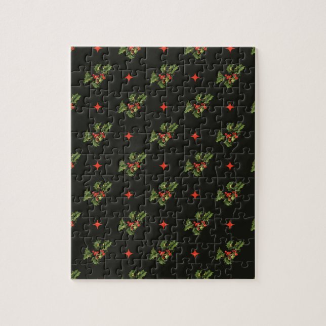 Puzzle Vintage Christmas Holly Feuilles et étoiles Motif (Vertical)
