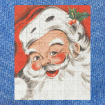 Puzzle Vintage Christmas, Jolly Santa Claus with Smile<br><div class="desc">Vintage illustration Merry Christmas holiday image featuring a jolly Santa Claus smiling with a big grin. Saint Nicholas is laughing and wearing a furry hat with some holly leaves and berries. Season's Greetings!</div>