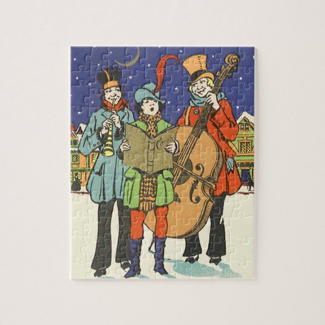Puzzle Vintage Christmas, Musicians Caroling with Music (Vertical)