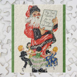Puzzle Vintage Christmas Santa Claus and Children Dance<br><div class="desc">Vintage illustration Christmas holiday image featuring an antique Victorian Santa Claus holding a paper with text: My Best Wishes for a Merry Christmas. Boys and girls are dancing around Santa.</div>