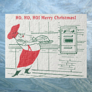 Puzzle Vintage Christmas, Santa Claus Chef and Turkey