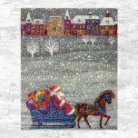 Puzzle Vintage Christmas, Santa Claus Horse Open Sleigh<br><div class="desc">Vintage illustration Victorian Merry Christmas holiday image featuring a jolly Santa Claus riding in a one horse open sleigh on Christmas Eve. It is snowing during the winter with a sleepy town in the distance. White trees covered with their branches covered in snow while snowflakes fall gently from the night...</div>