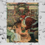 Puzzle Vintage Christmas, Victorian Santa Claus Children<br><div class="desc">Vintage illustration Victorian Merry Christmas holiday image featuring a jolly Santa Claus delivering toys to two sleeping children by the fireplace on Christmas Eve. The little girl is getting a toy doll. A holly leaves wreath is hanging on the mantle over the fire.</div>