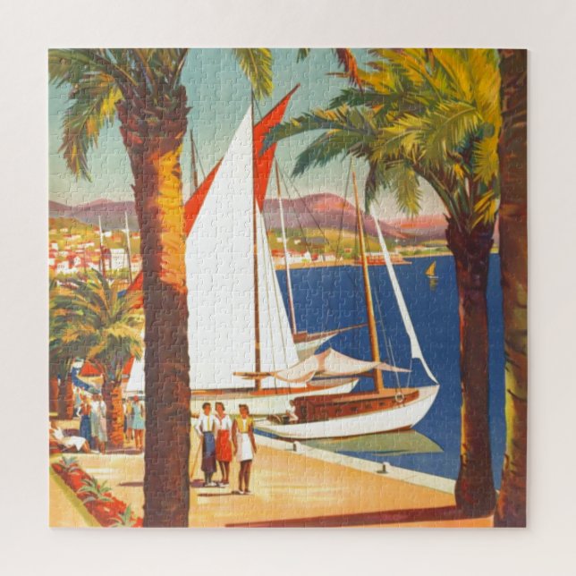 Puzzle Vintage Côte d'Azur Ancien Art Voyage Français (Vertical)