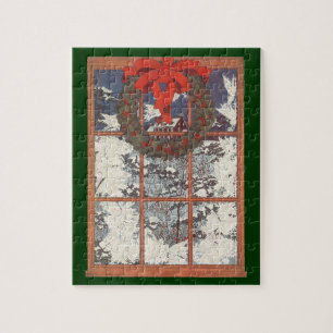 Puzzle Vintage couronne de Noël dans une fenêtre avec nei