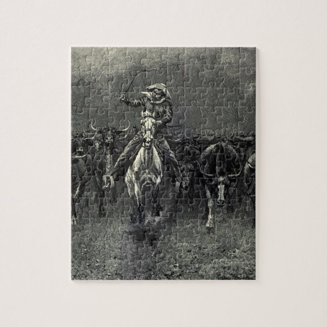 Puzzle Vintage Cowboys, un stampede de Frederic Remington (Vertical)